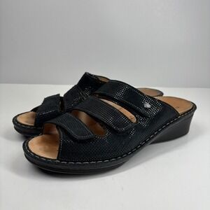 Finn Comfort Cremona‎ Women's US 6.5D Black Three-Strap Adjustable Comfort Slide